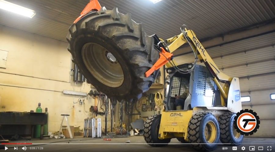 Video screen shot of tire grabber in action