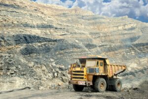 Yellow mining truck on site